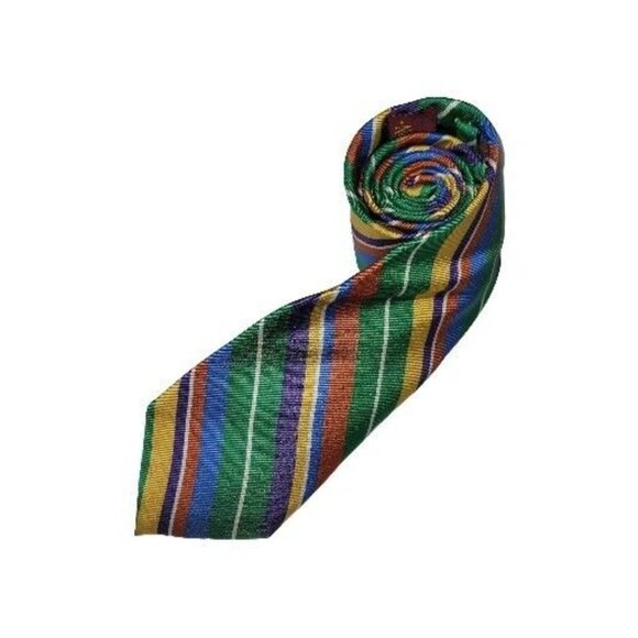 Krimson By Kwame Tie Mens Repp‎ Bright Striped Silk Necktie Office Preppy XLong - Picture 1 of 8